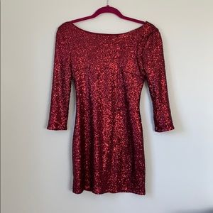 Tobi sequin red drop back mini dress